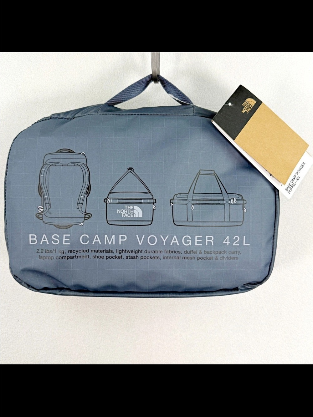 NWT The North Face Base Camp Voyager 42L Duffel Pack - Slate Gray/Blue